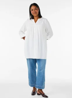 Tunika aus Baumwollmusselin mit Broderie Anglaise