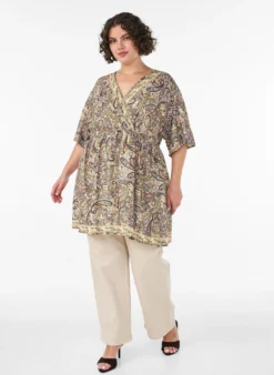 Tunika aus Viskose mit Paisley-Print und Bindeband