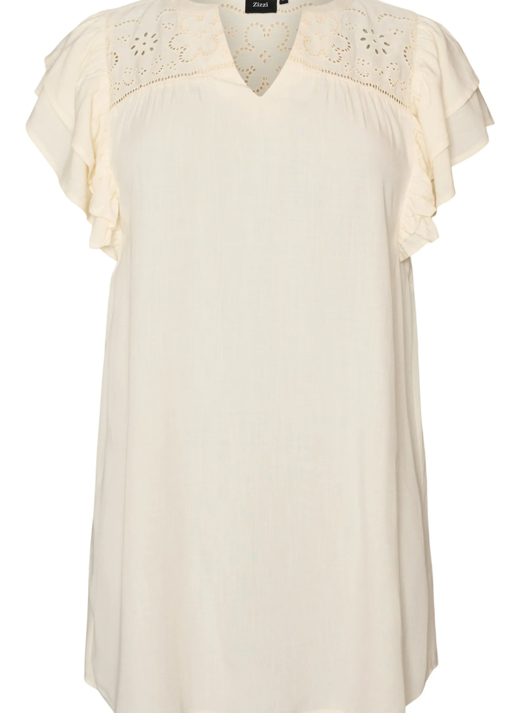 Tunika mit Broderie Anglaise und Rüschenärmeln