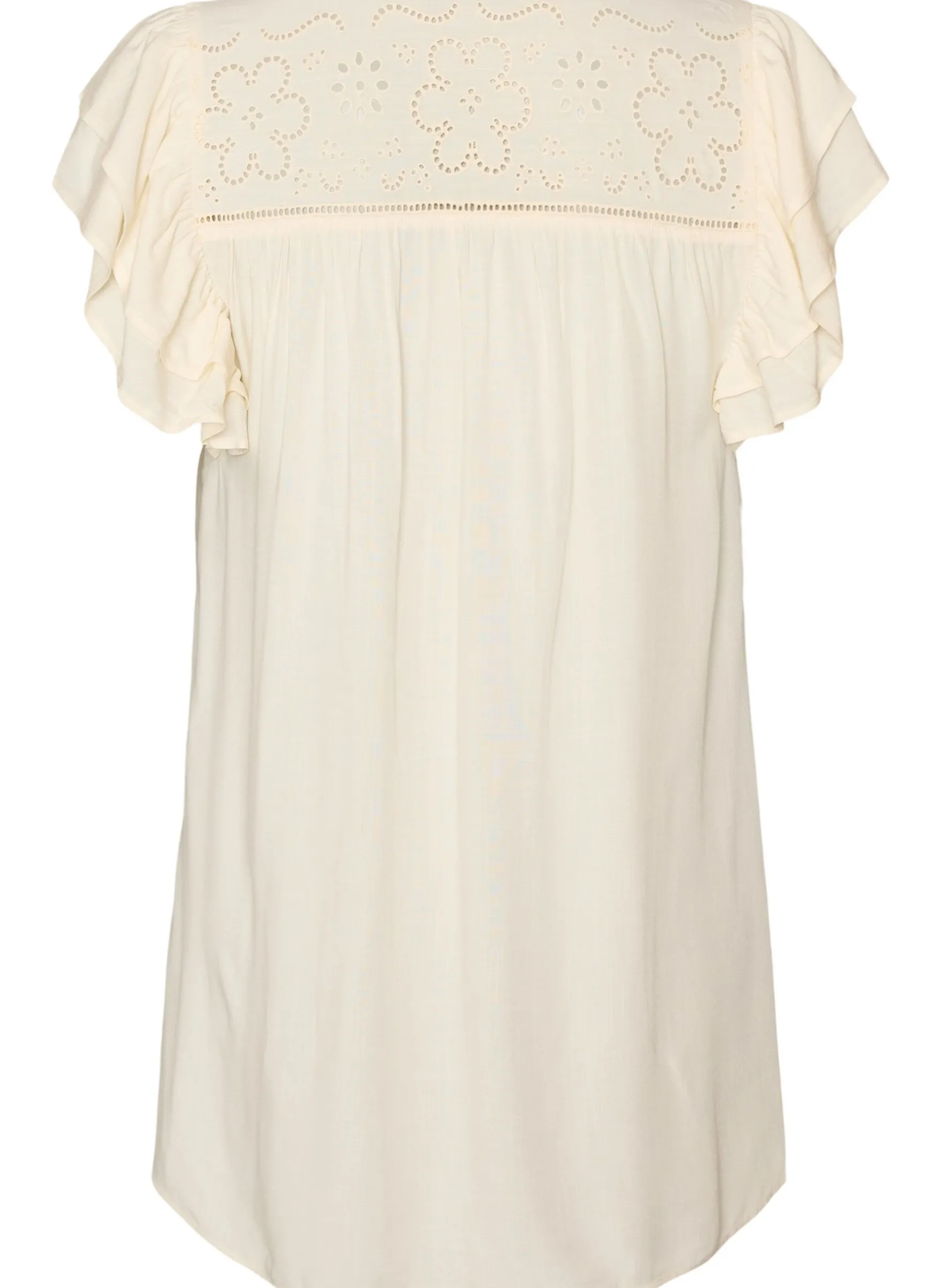 Tunika mit Broderie Anglaise und Rüschenärmeln