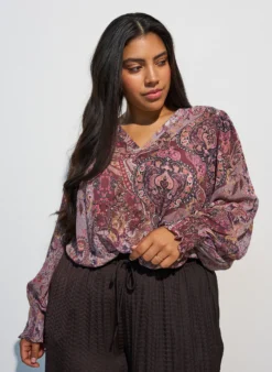 Tunika mit Paisleymuster und gesmokten Ärmelbündchen