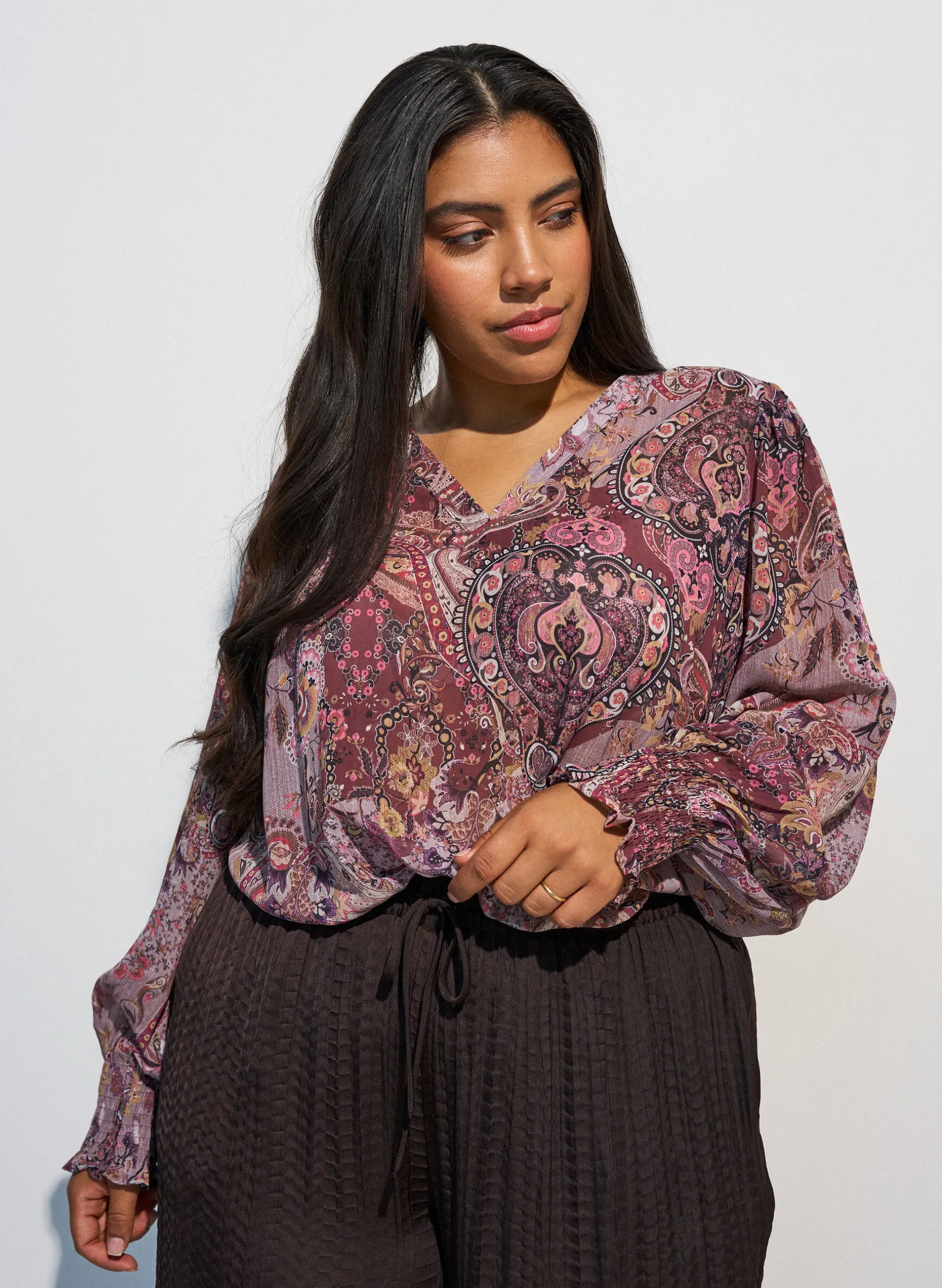 Tunika mit Paisleymuster und gesmokten Ärmelbündchen