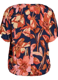Viskosebluse mit Blumenprint und kurzen Ärmeln