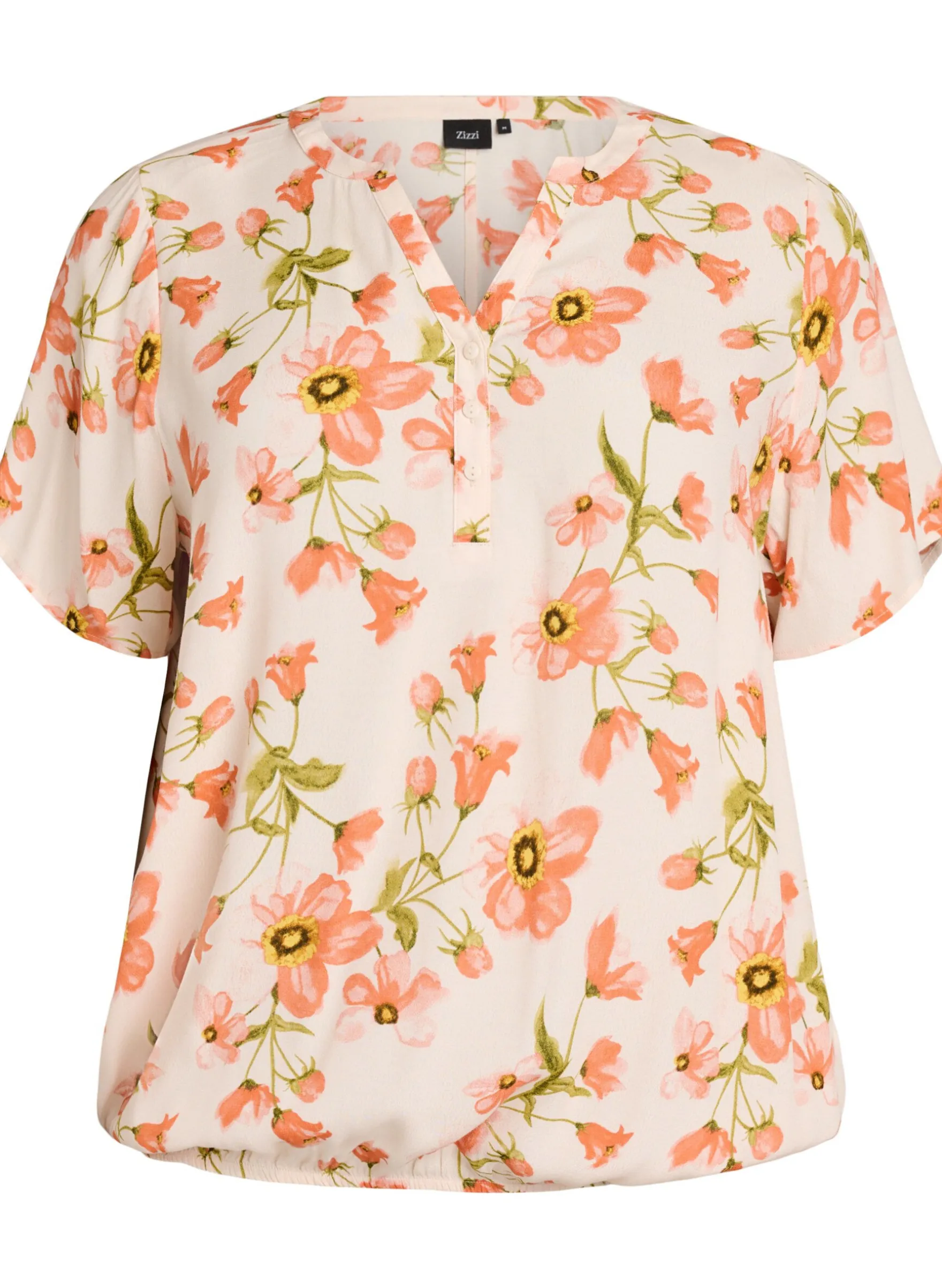 Viskosebluse mit Blumenprint und kurzen Ärmeln