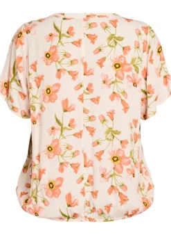 Viskosebluse mit Blumenprint und kurzen Ärmeln