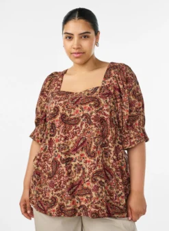 Viskose-Bluse mit Paisley-Print und eckigem Ausschnitt