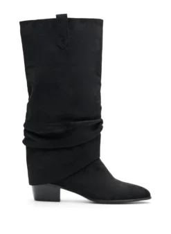 Weiter Passform - Langer Stiefel in Wildlederoptik mit abnehmbarem Schaft
