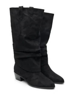 Weiter Passform - Langer Stiefel in Wildlederoptik mit abnehmbarem Schaft