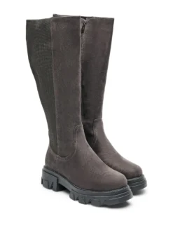 Weiter Passform - Langer Stiefel mit geripptem, elastischem Schaft und chunky Sohle