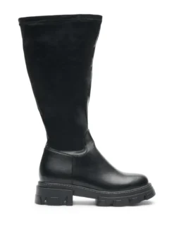 Weiter Passform - Langschaftstiefel aus Kunstleder mit klobiger Sohle
