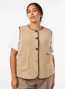 Weste aus Teddyfleece mit kontrastfarbenen Details
