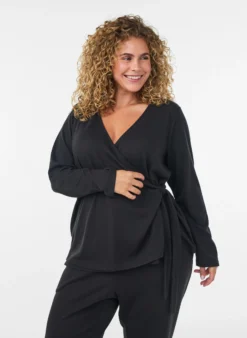 Wickelbluse aus Jersey mit Bindeband