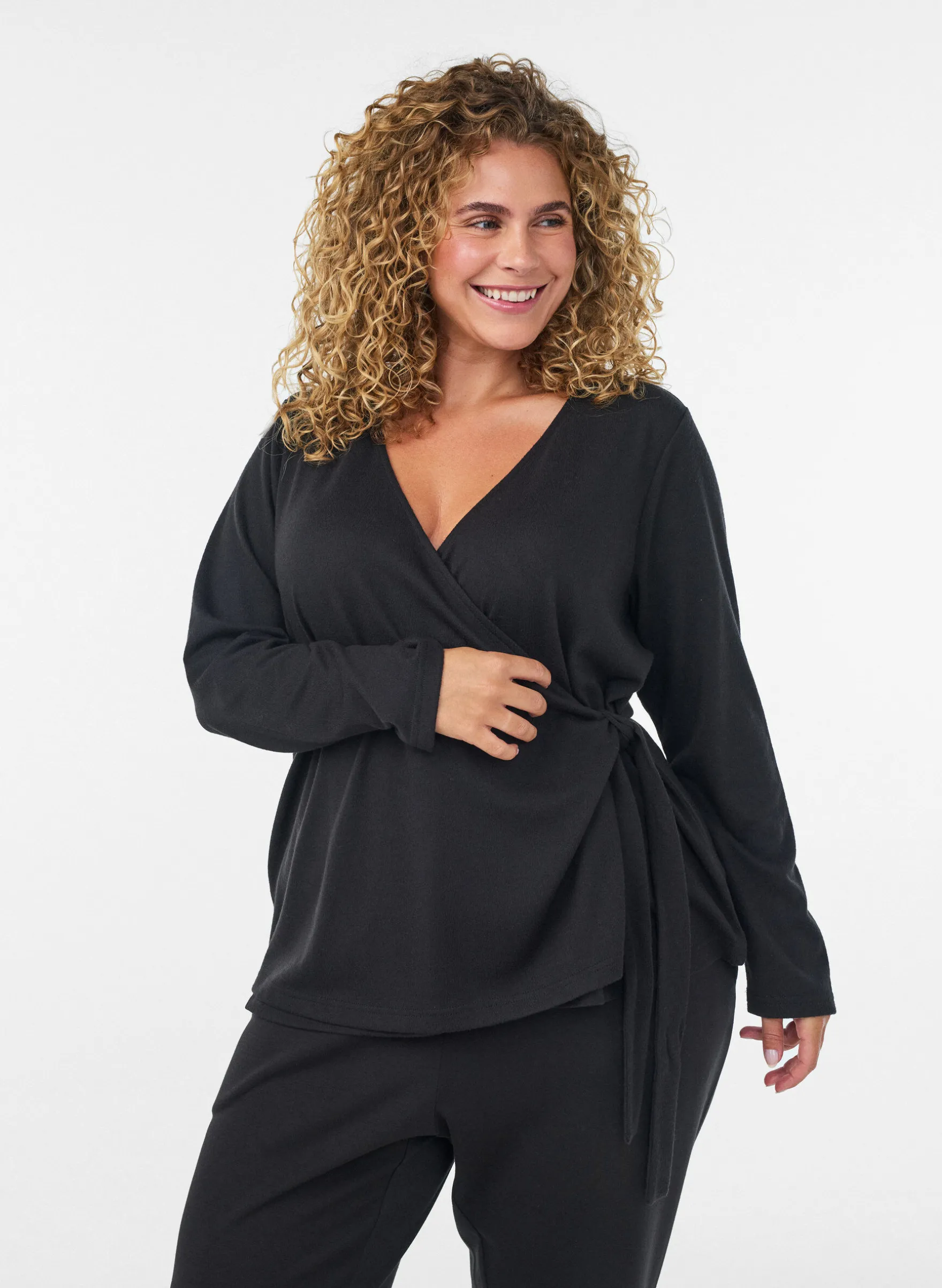 Wickelbluse aus Jersey mit Bindeband
