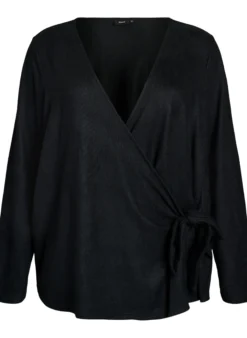 Wickelbluse aus Jersey mit Bindeband