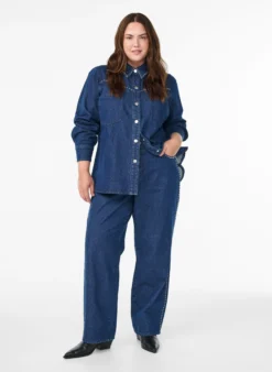 Wide-Leg-Jeans mit Nieten und hoher Taille