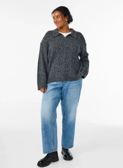Zopfmuster-Pullover mit Polokragen