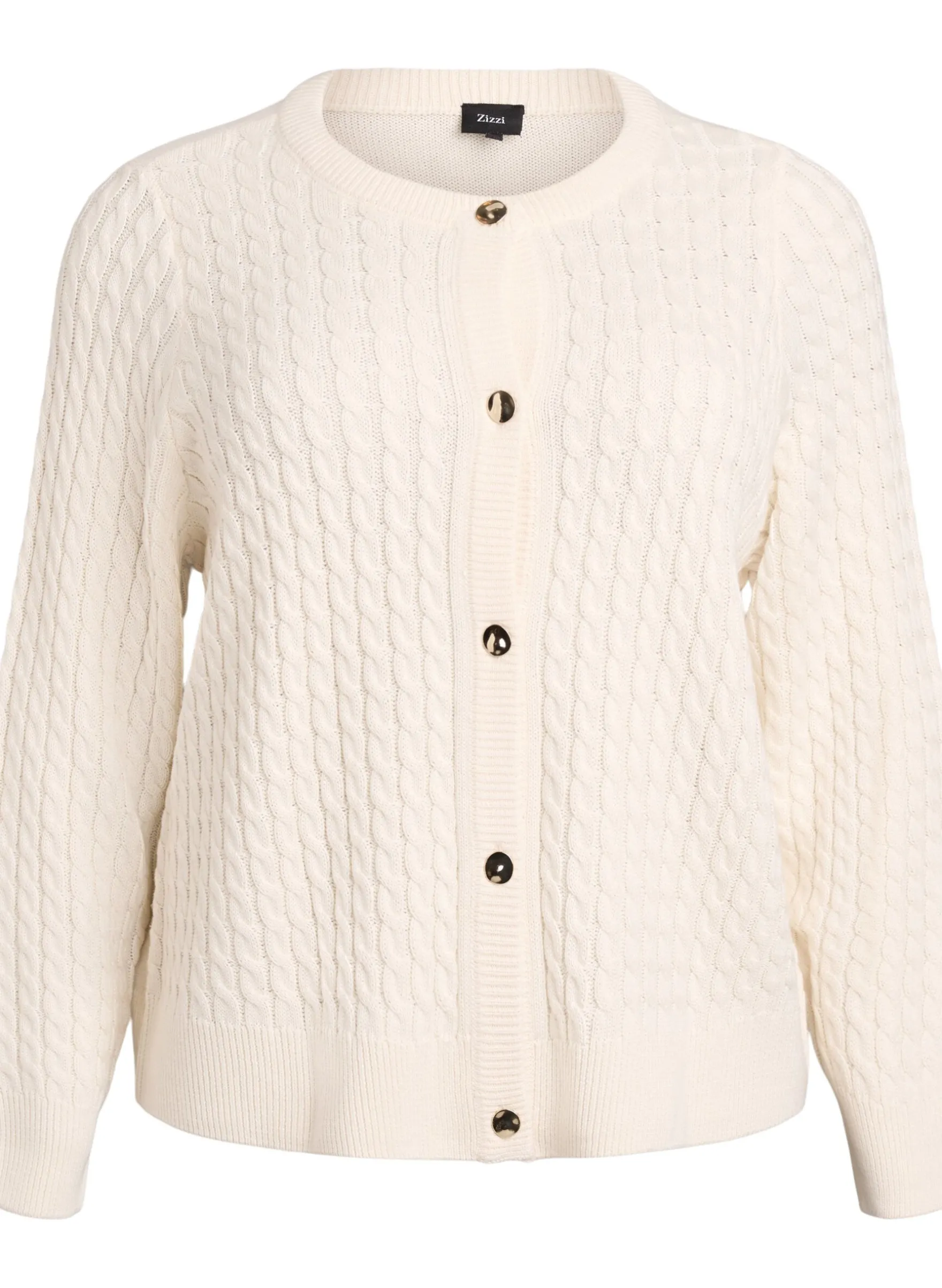 Zopfmuster-Strickjacke mit goldenen Knöpfen