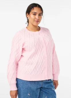 Zopfmuster Strickjacke mit Perlenknöpfen