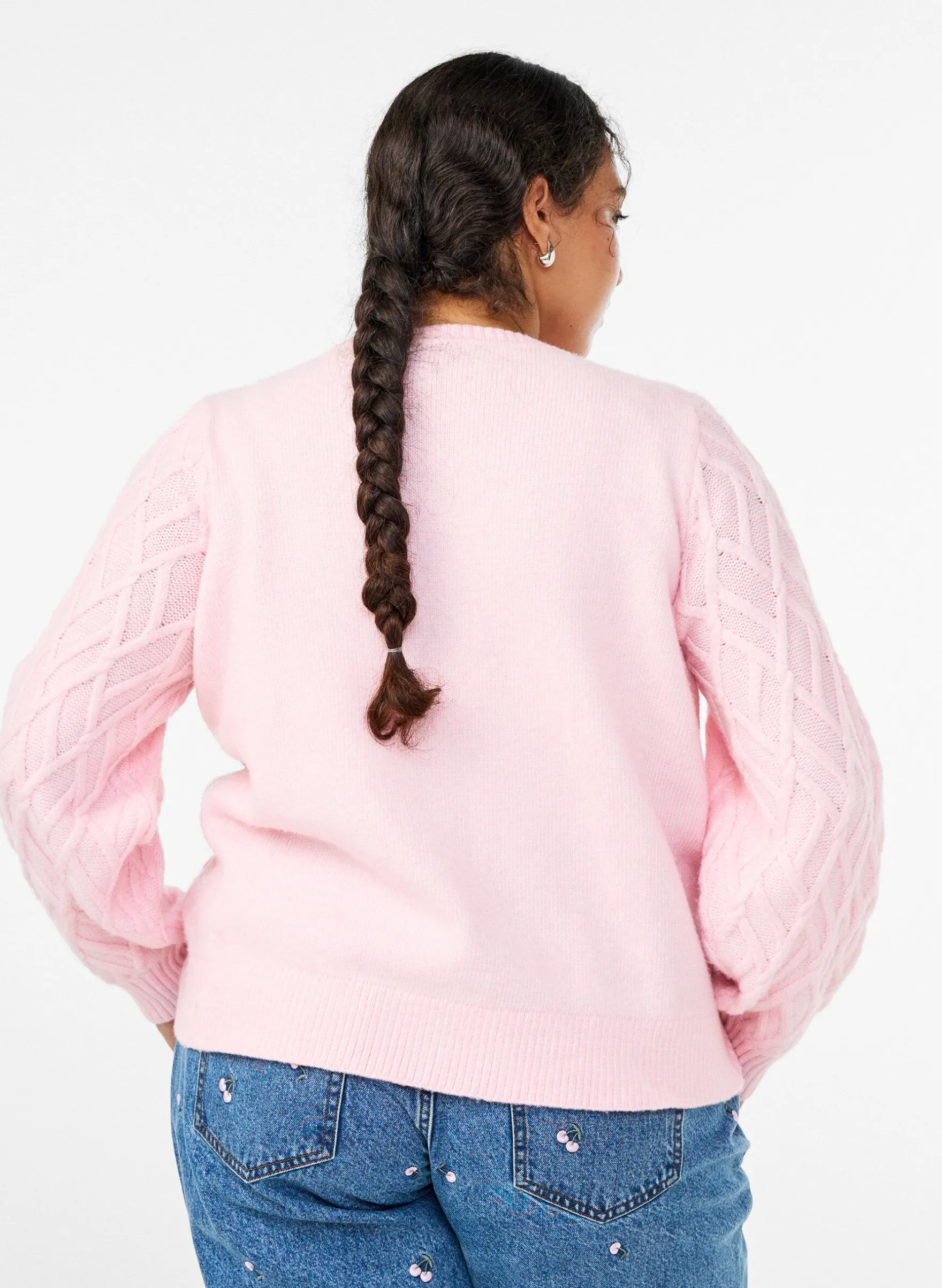 Zopfmuster Strickjacke mit Perlenknöpfen